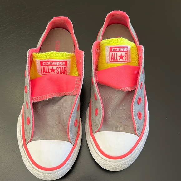 Girls Pink Yellow Neon Converse - Picture 1 of 5